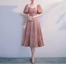 BLUSH PINK Sequin Midi Dress Women Plus Size Wedding Party Sequin Dress