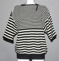 VTG Silk Road Black Off-White Stripes Upper Side Buttons Thick S/S Sweater Wm&#39; L - £29.56 GBP