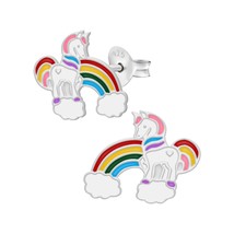 Unicorn Riding Rainbow with Cloud 925 Silver Stud Earrings - £11.26 GBP