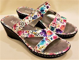Comfort Wedge Heels Sandals/Shoes Alegria Size-8-8.5 Floral Print Leather - $49.97