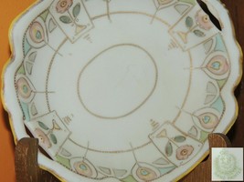 TN Japan Hand Painted 6&quot; handled bowl Green Pink Blue Gold Accents Moria... - $21.48 CAD