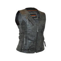 Ladies Distressed Gray Premium Leather Concealed Carry Motorcycle Vest - $2,048.33 MXN+