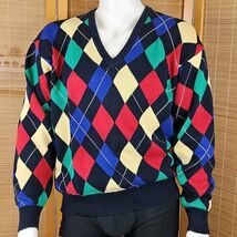 Pringle Argyle Sweater Mens L Preppy Cotton Heavyweight V Neck Preppy Ho... - $38.38