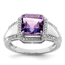 Sterling Silver Square Amethyst &amp; Diamond Ring - £176.10 GBP