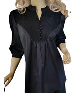 New Hot Touch Dressy Black V-Neck Lace Back 3/4 Sleeve Blouse Small - $252.47 MXN