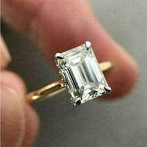 14K Yellow Gold Plated Emerald Cut VVS1 Moissanite Hidden Halo Engagement Ring - £108.23 GBP