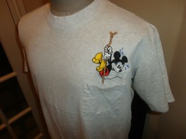 Vtg 90&#39;s Gray Embroidered Red Mickey Mouse Disney Cotton POCKET Tshirt Adult XL  - £24.45 GBP