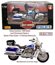 Harley-Davidson 1998 Maisto Law Enforcement Boston PD Motorcycle Scale 1:18 - £22.39 GBP