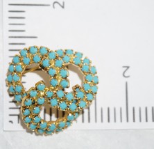 Faux Glass Turquoise Trinity Circle Pin Brooch 1 1/2&quot; Gold Tone - £18.80 GBP