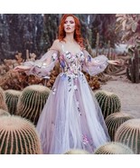 Beautiful Spaghetti Strap Prom Dress Flowers See-Through Sleeves Appliqu... - $6,776.60 MXN