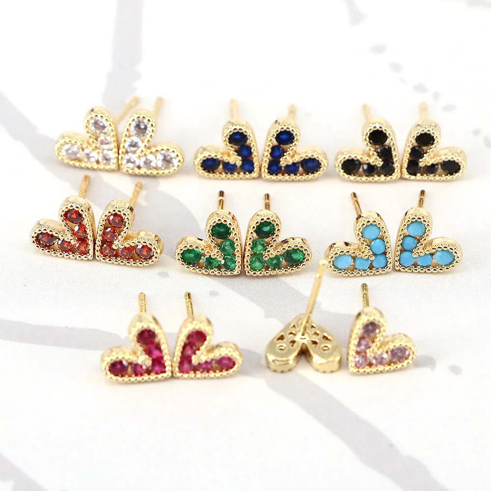 10 Pairs, Cute Korean Earrings Heart Bling Zircon Stone Gold Color Stud Earrings - £40.42 GBP