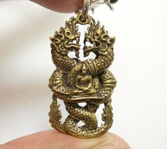 Duo Naga Nak snake pendant necklace Thai Buddha amulet Thailand talisman life pr - £23.03 GBP