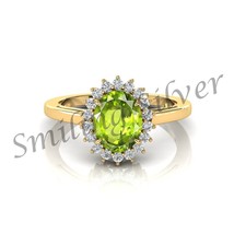 Natürlich 5Ct Oval Grün Peridot 14K Gelb Vergoldet Jubiläum Ring für Damen - £47.53 GBP