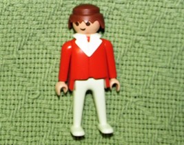 VINTAGE PLAYMOBIL ADULT MAN ORANGE SHIRT WHITE PANTS COLLAR BROWN HAIR 1... - $1.80