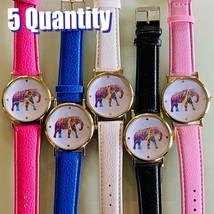 5-Qty, Colored Elephant Theme faux Leather women watches - £27.67 GBP