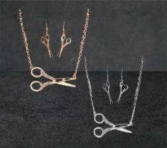 Large Scissor Necklace Pendant Earrings Set Hair Stylist Beautician Fashion - £7.82 GBP