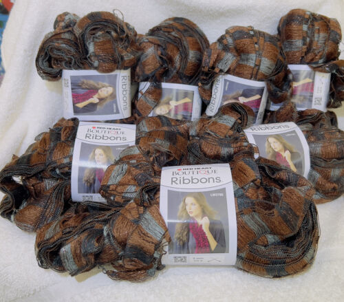 Red Heart Boutique Ribbons “Marble” Brown Black Metallic Lot Of 7 Skeins-NEW - £17.79 GBP