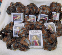 Red Heart Boutique Ribbons “Marble” Brown Black Metallic Lot Of 7 Skeins-NEW - $22.78
