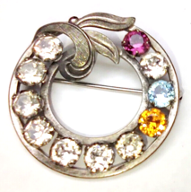 Vintage Van Dell Sterling Silver 925 Purple Blue Amber Crystal Brooch Pin 1 1/8&quot; - £15.25 GBP