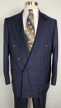 Samuelsohn Tilford Mens Double Breasted Blue Pinstripe Wool Suit 43R - £69.59 GBP