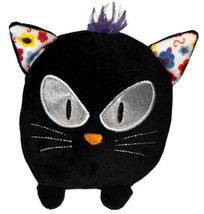 Midwood Brands Black Cat Face Plush Stuffed Animal Toy Face Pillow 7&quot; Floral Ear - £6.97 GBP