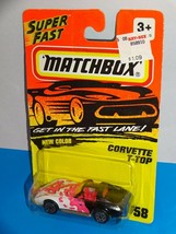 Matchbox SuperFast Mid 1990s #58 Corvette T-Top Black &amp; White w/ Pink Sp... - $6.24