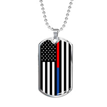 Political Thin Blue Red Line Dog Tag Stainless Steel or 18k Gold Finish 24 - £35.90 GBP+