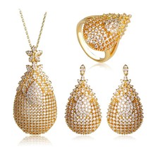 Blucome New Arrival Wedding Jewelry Sets Cubic Zircon Full Rhinestones Copper Pe - £41.19 GBP