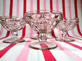 Charming Vintage 4pc Soda Shop Faceted Glass Dessert Sherbet Pedestal Di... - $10.00