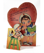 1940&#39;s Cute Red Cross Nurse With A Hurt Kitten Stand Up Valentine - £14.08 GBP