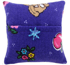 Tooth Fairy Pillow, Purple, Bear &amp; Flower Print Fabric, Blue Flower Bead... - $4.95