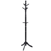 Free Standing Coat Rack Wooden Hall Tree 2 Adjustable Height w/ 9 Hooks Black - £66.33 GBP