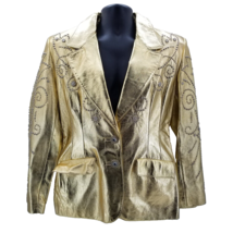 Julian K Gold  Embellished Jeweled 80s  Button Womans Leather Jacket  SzL - £263.36 GBP