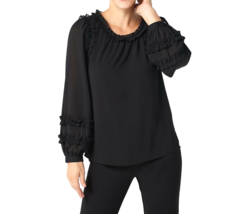 Linea by Louis Dell&#39;Olio Ruffle Pullover Blouse- BLACK, REGULAR 4 #A390842 - £15.65 GBP