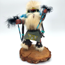 Vintage Native American Kachina Dancer 9&quot; Ram Wood, Fur &amp; Feathers Signed - £42.14 GBP