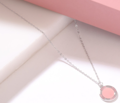 925 Sterling Silver Rose Quartz Minimalistic Pendant Necklace Jewelry Fo... - $90.99 CAD
