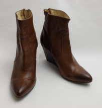 Frye Women&#39;s Shoes Ankle Boots Regina Wedge Brown Back Zipper Size 7M - £90.18 GBP