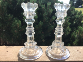 Flint Glass 10“ Candlesticks Bakewell Pears Boston Sandwich 1820-1870 - $210.38