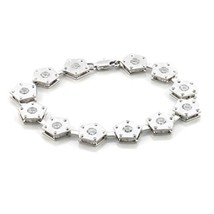 LO584 - Matte Rhodium &amp; Rhodium Brass Bracelet with AAA Grade CZ  in Clear - $402.60 MXN