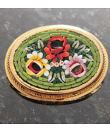 Vtg Italy Micro Mosaic Floral Brooch Millefiori Oval Glass Tesserae Gold... - $25.99