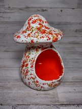 Vintage Hand Painted 1970s Mushroom Splatter Paint Candle Holder Orange Green - £20.59 GBP