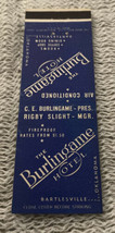 Vintage Matchbook Cover Matchcover The Burlingame Hotel Bartlesville OK - £2.65 GBP