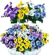 QIANYUN 12 Bundles Artificial Flowers Outdoor UV, 12, White/Purple/Blue/Yellow - £17.97 GBP