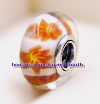 925 Sterling Silver Handmade Glass Lampwork Maple Leaf Murano Glass Charm Beads - £3.34 GBP