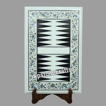 Eco-Friendly White Marble Backgammon Game | Inlaid Semi-Precious Stones |12&quot;x18&quot; - £393.51 GBP