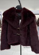 ZARA BNWT 2025. BURGUNDY FAUX FUR JACKET COAT TOGGLE FASTENING. 5854/222... - $129.83