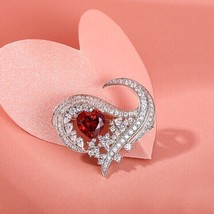 2Ct Heart Cut Red Garnet Heart Shape Brooch Pin 14K White Gold Plated - £181.34 GBP