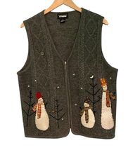 Wool Vest Snowmen Size Medium Zipper Gray Vintage Winter Holiday Flaw - $270.23 MXN
