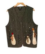 Wool Vest Snowmen Size Medium Zipper Gray Vintage Winter Holiday Flaw - €12,75 EUR