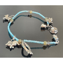 Very Cute 925 Sterling Silver Blue &amp; Purple Glass Pets Charm Bracelet Sky - $47.52